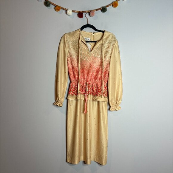 Vintage Dresses & Skirts - Vintage 1970's Leslie Faye tulip print peplum dress